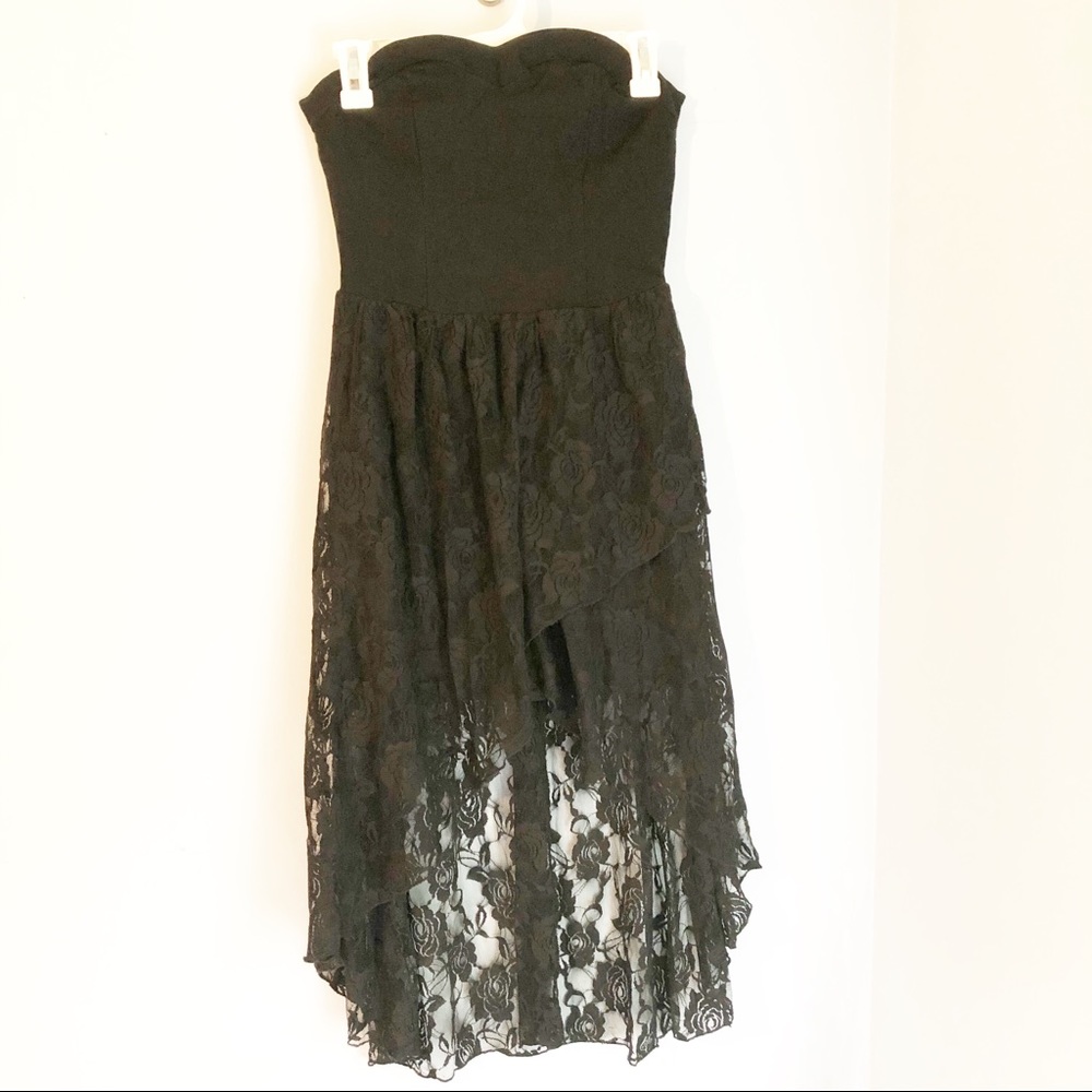 Charlotte Russe black lace high low dress sz med